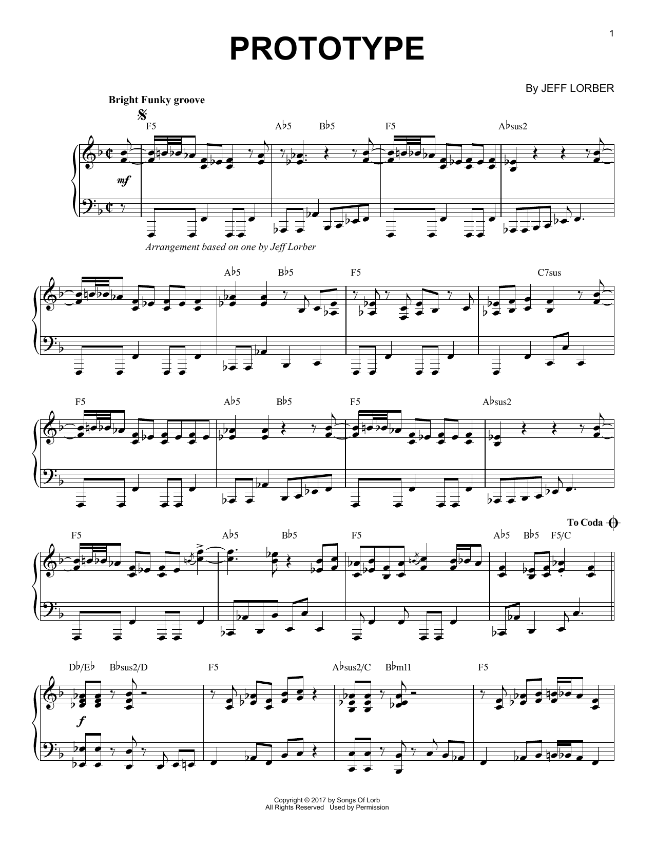 Jeff Lorber Prototype sheet music, chords, lyrics - Printable PDF for Piano