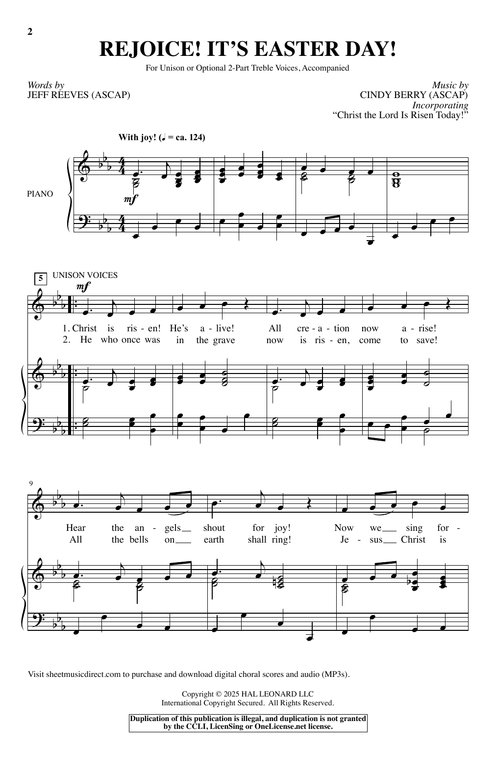 Jeff Reeves and Cindy Berry Rejoice! It's Easter Day! sheet music, chords, lyrics - Printable PDF for Choir