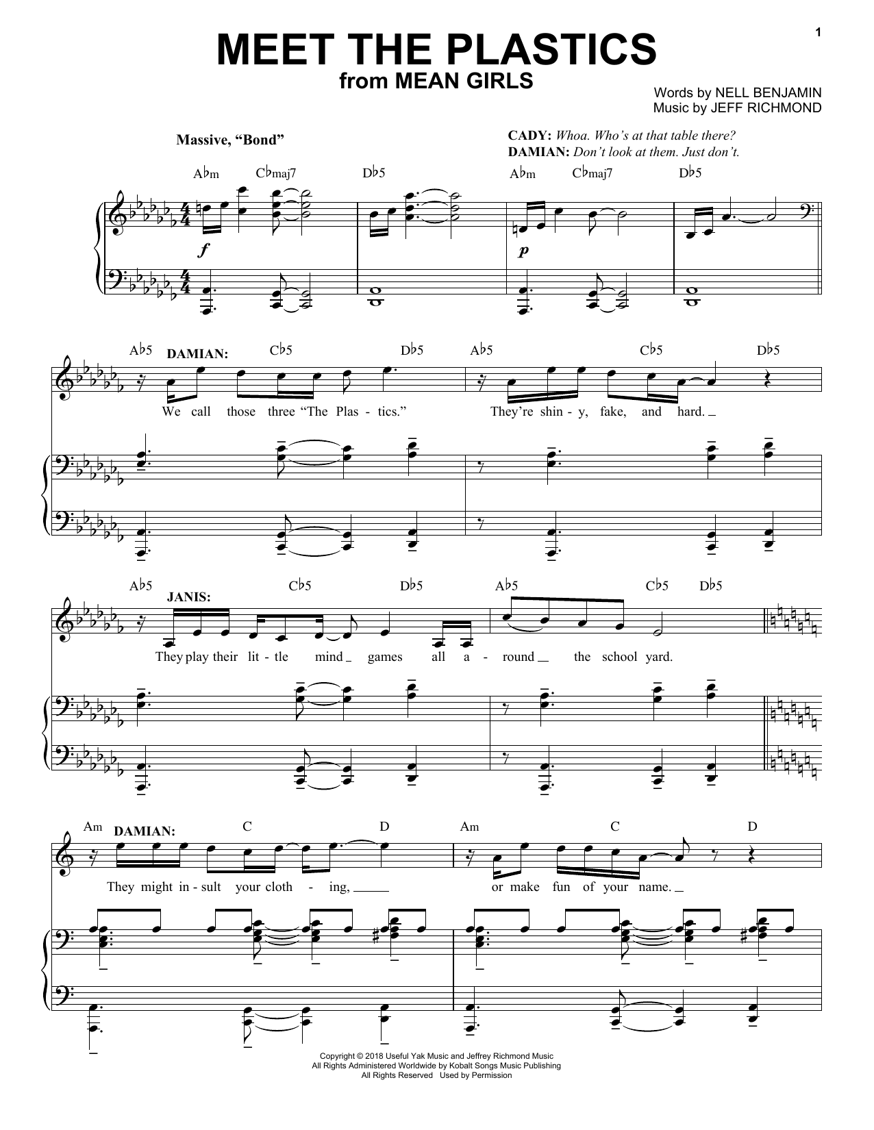 Jeff Richmond & Nell Benjamin Meet The Plastics (from Mean Girls: The Broadway Musical) sheet music, chords, lyrics - Printable PDF for Piano & Vocal