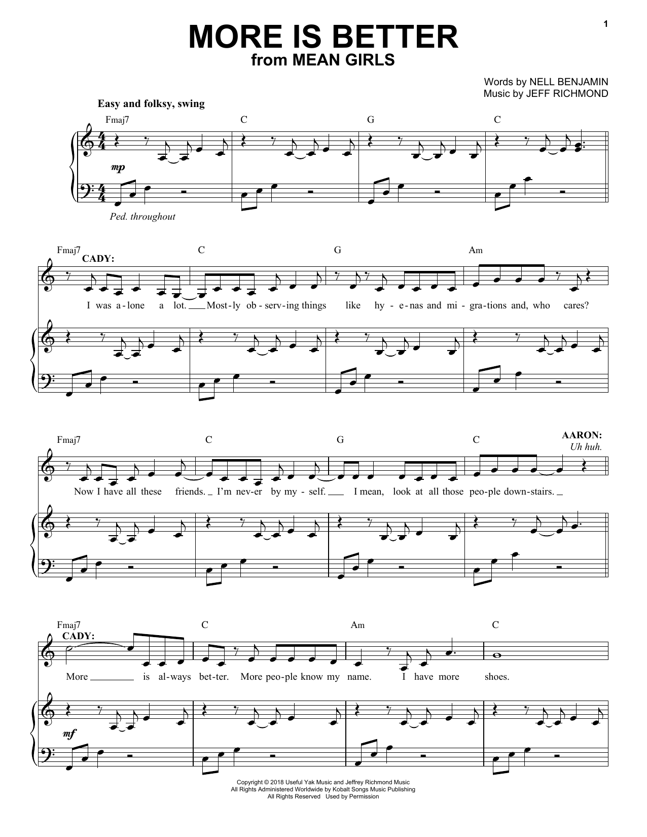 Jeff Richmond & Nell Benjamin More Is Better (from Mean Girls: The Broadway Musical) sheet music, chords, lyrics - Printable PDF for Piano & Vocal