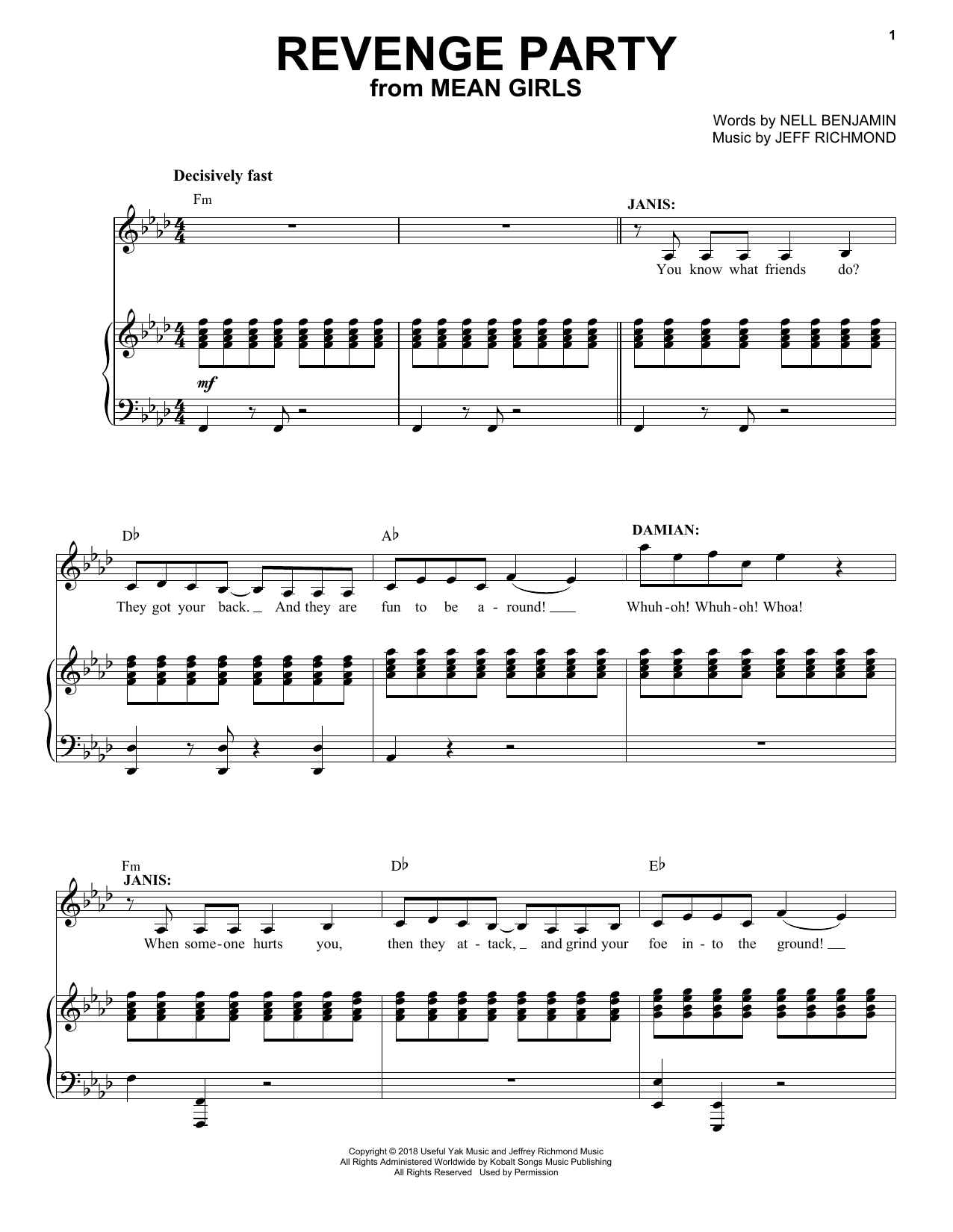 Jeff Richmond & Nell Benjamin Revenge Party (from Mean Girls: The Broadway Musical) sheet music, chords, lyrics - Printable PDF for Easy Piano