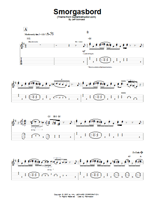 Jeff Schroedl Smorgasbord (Theme from GuitarInstructor.com) sheet music, chords, lyrics - Printable PDF for Guitar Tab