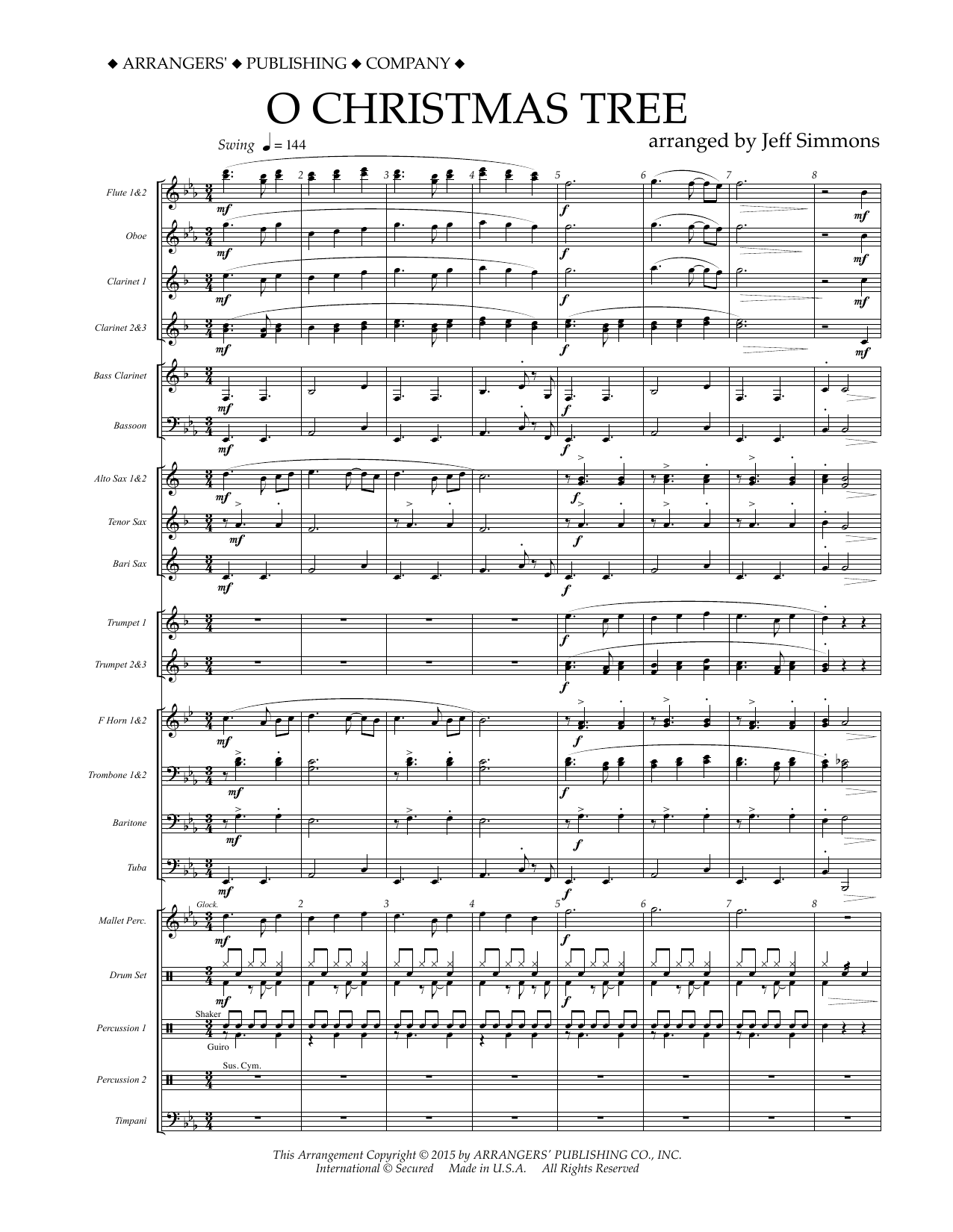 Jeff Simmons O Christmas Tree - Conductor Score (Full Score) sheet music, chords, lyrics - Printable PDF for Concert Band