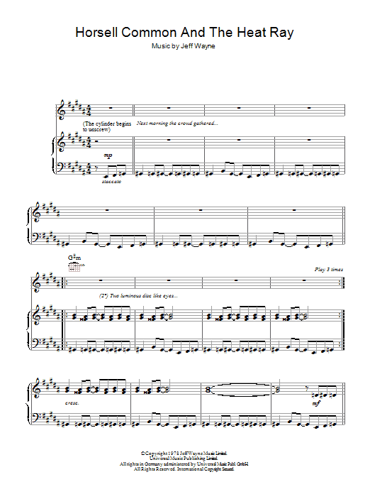 Jeff Wayne Horsell Common And The Heat Ray (from War Of The Worlds) sheet music, chords, lyrics - Printable PDF for Piano, Vocal & Guitar