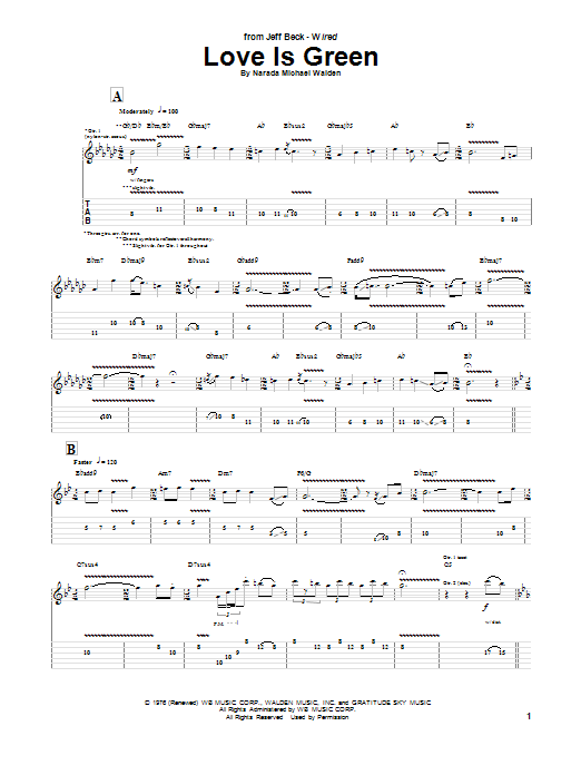 Learn to play Jeff Beck Love Is Green sheet music for Guitar Tab in minutes. Jeff Beck Love Is Green sheet music preview music notes and score for Guitar Tab including 3 page(s)