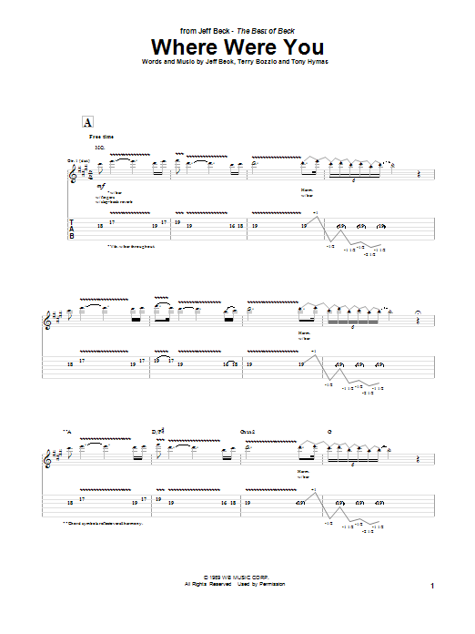 Learn to play Jeff Beck Where Were You sheet music for Guitar Tab in minutes. Jeff Beck Where Were You sheet music preview music notes and score for Guitar Tab including 3 page(s)