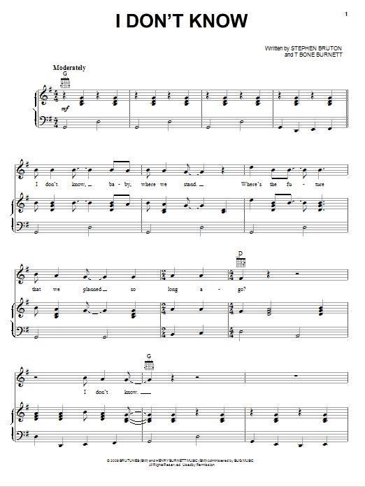 Learn to play Jeff Bridges I Don't Know sheet music for Piano, Vocal & Guitar (Right-Hand Melody) in minutes. Jeff Bridges I Don't Know sheet music preview music notes and score for Piano, Vocal & Guitar (Right-Hand Melody) including 4 page(s)