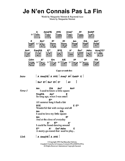 Jeff Buckley Je N'en Connais Pas La Fin sheet music, chords, lyrics - Printable PDF for Lyrics & Chords