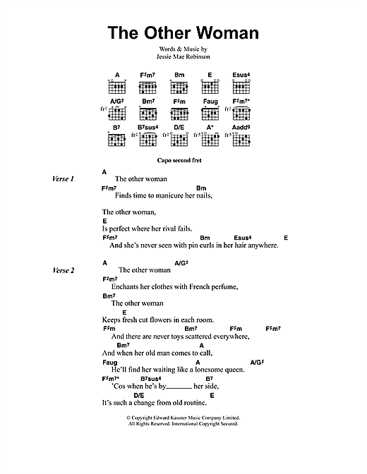 Jeff Buckley The Other Woman sheet music, chords, lyrics - Printable PDF for Lyrics & Chords