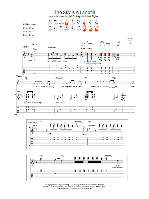 Jeff Buckley The Sky Is A Landfill sheet music preview music notes and score for Piano, Vocal & Guitar (Right-Hand Melody) including 6 page(s)