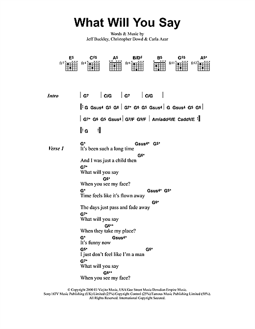 Jeff Buckley What Will You Say sheet music, chords, lyrics - Printable PDF for Lyrics & Chords