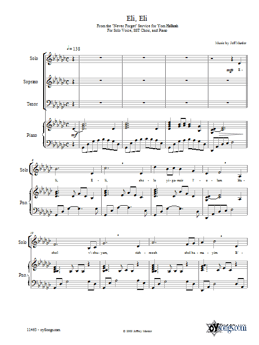 Learn to play Jeff Marder Eli, Eli sheet music for 2-Part Choir in minutes. Jeff Marder Eli, Eli sheet music preview music notes and score for 2-Part Choir including 7 page(s)