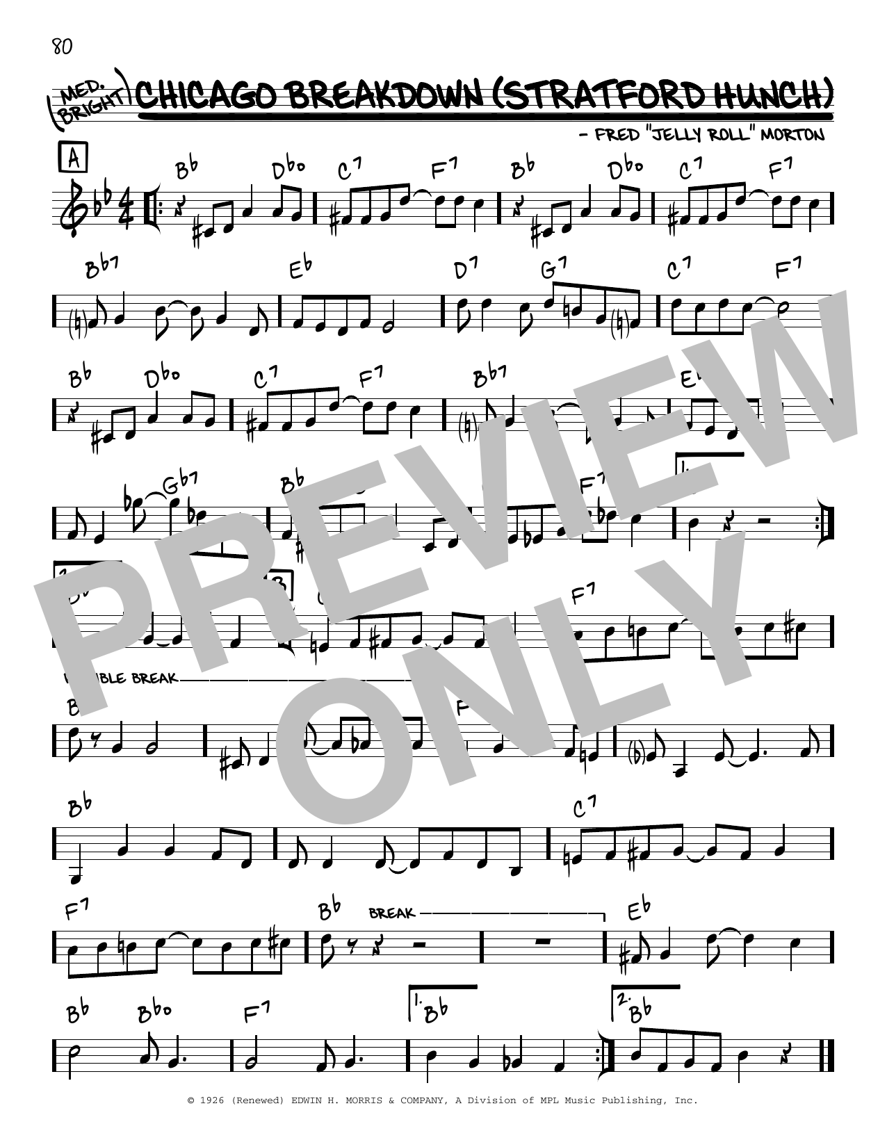 Jelly Roll Morton Chicago Breakdown (Stratford Hunch) (arr. Robert Rawlins) sheet music, chords, lyrics - Printable PDF for Real Book – Melody, Lyrics & Chords