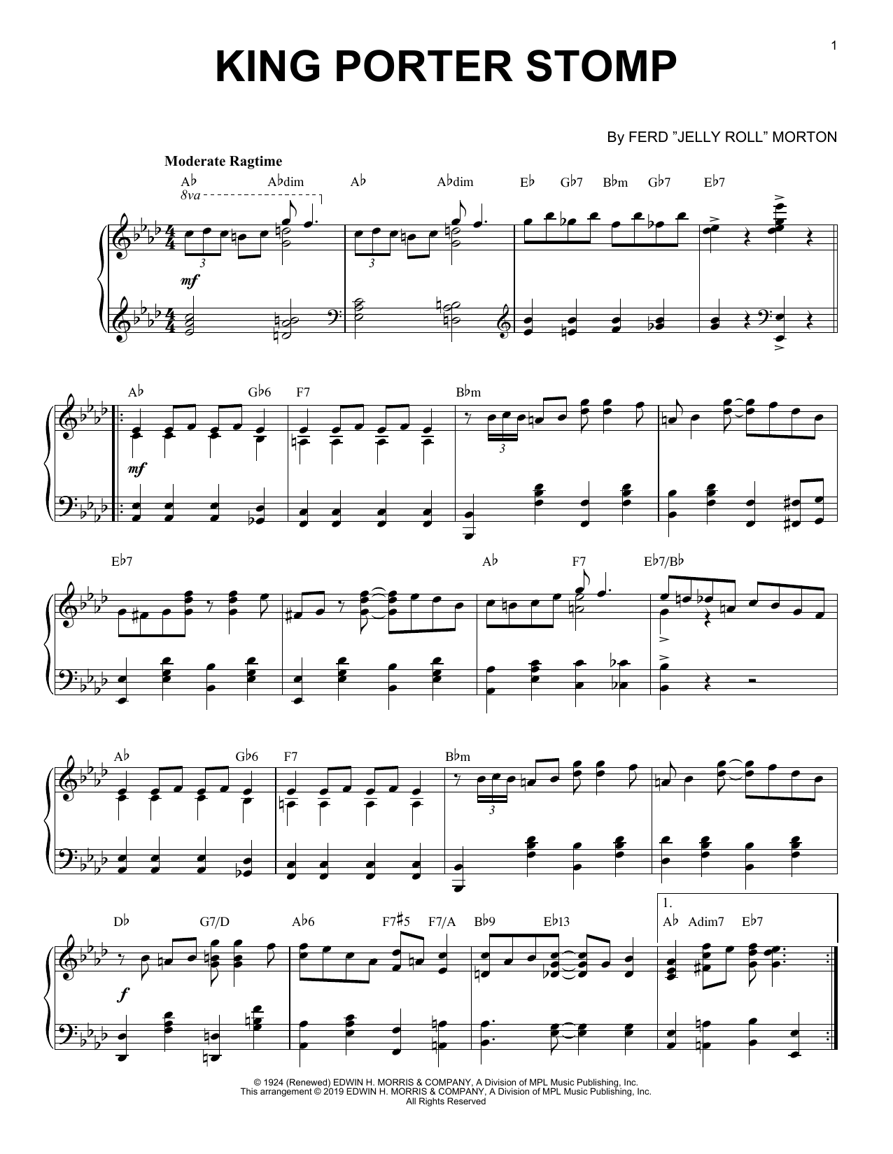 Jelly Roll Morton King Porter Stomp [Jazz version] sheet music, chords, lyrics - Printable PDF for Piano Solo