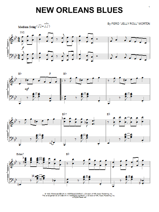 Ferdinand 'Jelly Roll' Morton New Orleans Blues sheet music, chords, lyrics - Printable PDF for Piano
