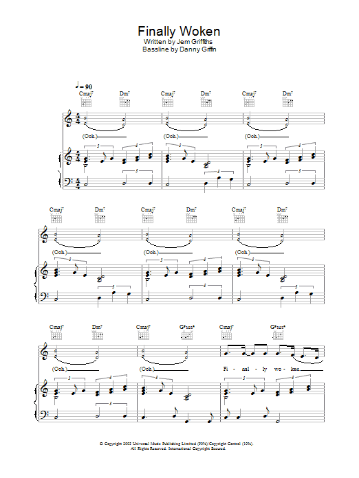 Jem Finally Woken sheet music preview music notes and score for Piano, Vocal & Guitar (Right-Hand Melody) including 6 page(s)