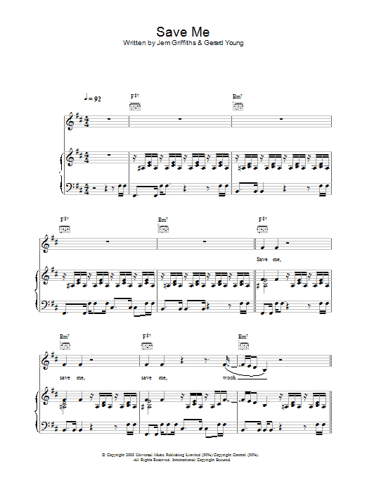 Learn to play Jem Save Me sheet music for Piano, Vocal & Guitar (Right-Hand Melody) in minutes. Jem Save Me sheet music preview music notes and score for Piano, Vocal & Guitar (Right-Hand Melody) including 6 page(s)