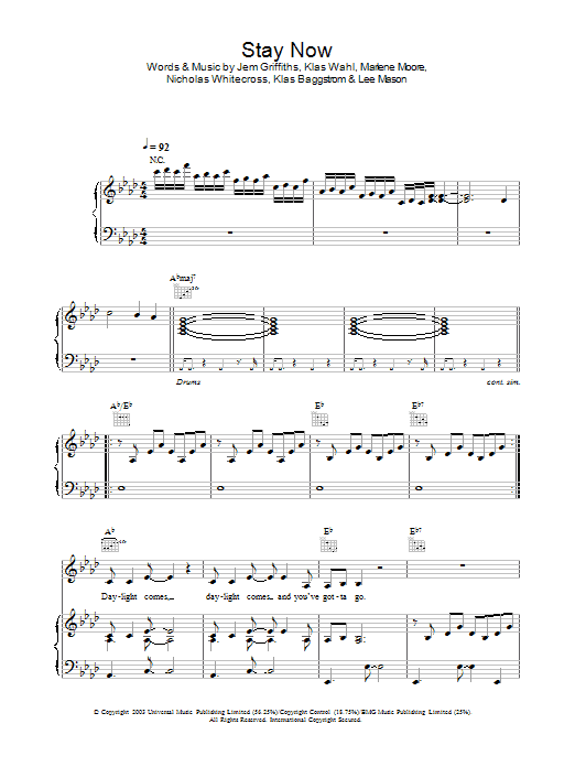 Jem Stay Now sheet music preview music notes and score for Melody Line, Lyrics & Chords including 2 page(s)