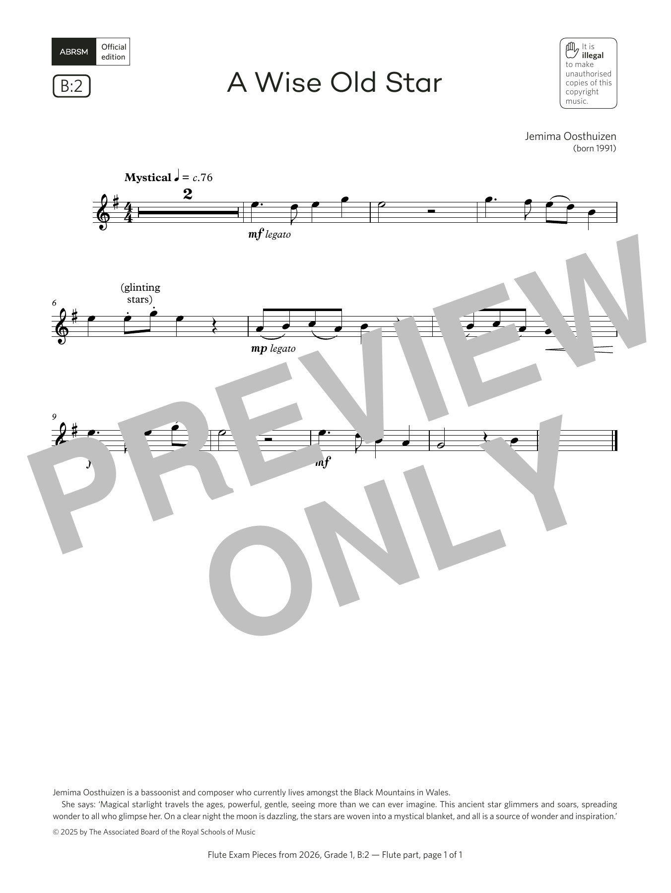 Jemima Oosthuizen A Wise Old Star (Grade 1, list B2, from the ABRSM Flute Syllabus from 2026) sheet music, chords, lyrics - Printable PDF for Flute Solo