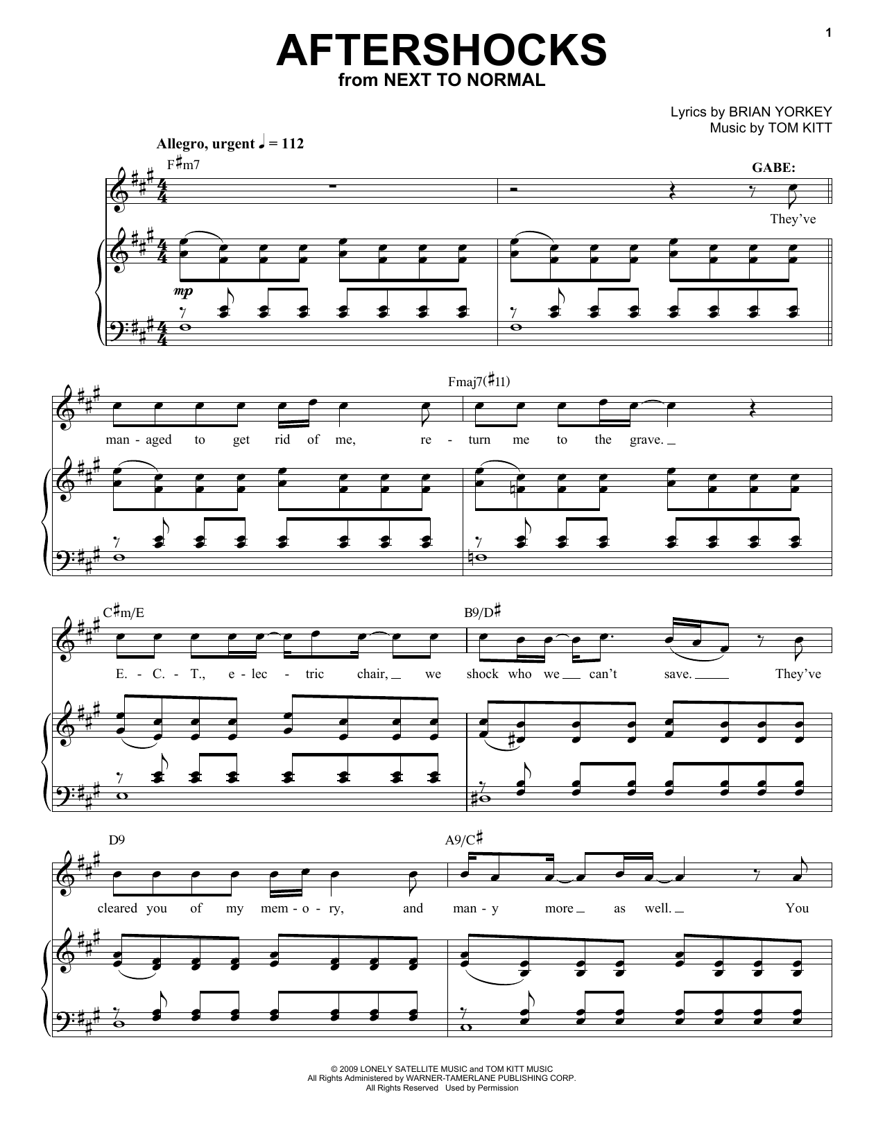 Jennifer Damiano & Adam Chanler-Berat Aftershocks (from Next to Normal) sheet music, chords, lyrics - Printable PDF for Piano & Vocal
