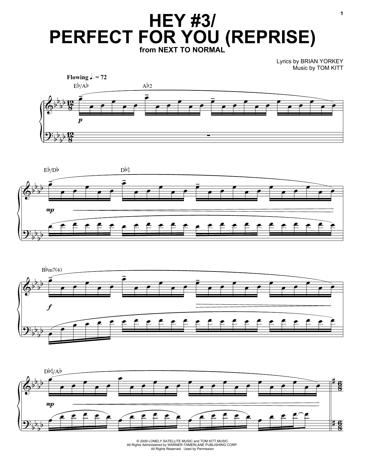 Jennifer Damiano & Adam Chanler-Berat Hey #3/Perfect For You (Reprise) (from Next to Normal) sheet music, chords, lyrics - Printable PDF for Piano & Vocal