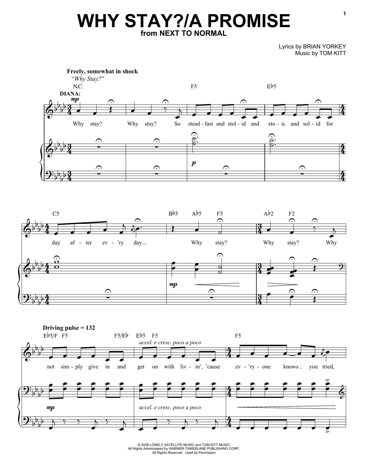 Jennifer Damiano & Adam Chanler-Berat Why Stay?/A Promise (from Next to Normal) sheet music, chords, lyrics - Printable PDF for Piano & Vocal