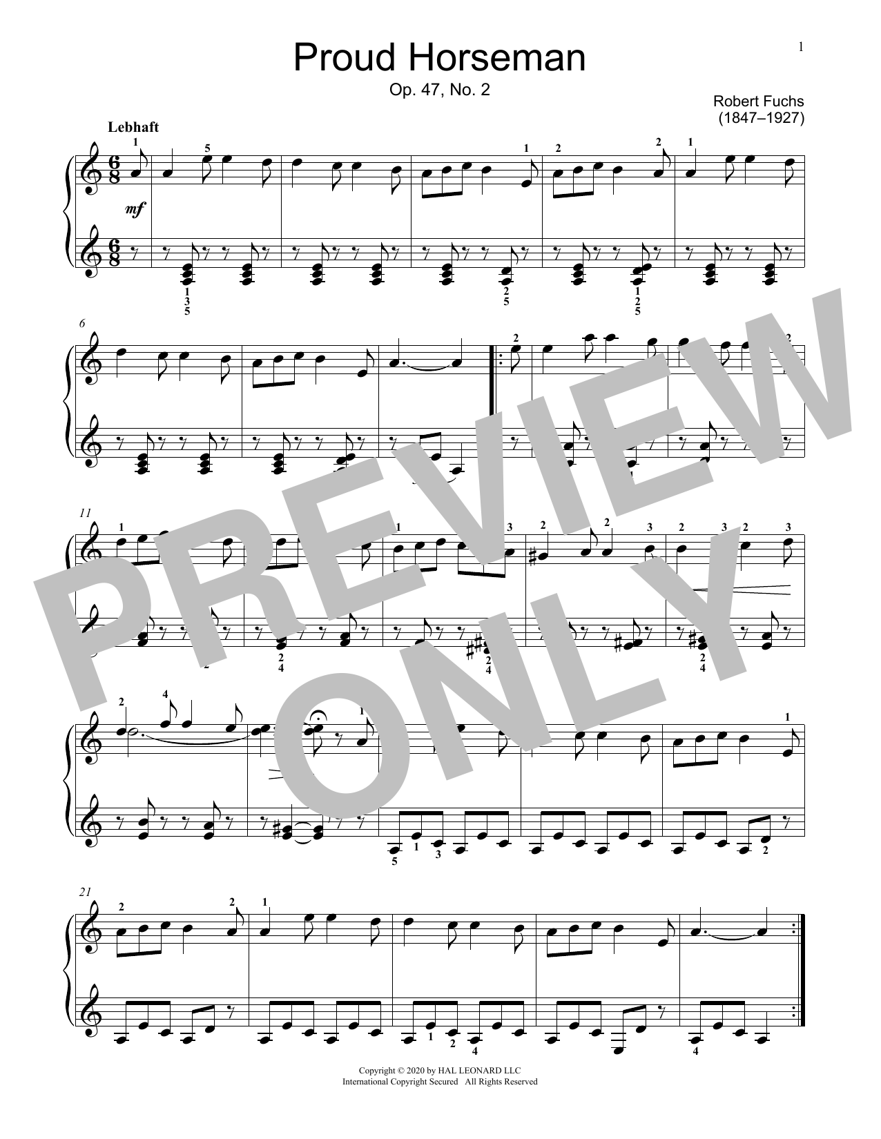 Jennifer Linn Proud Horseman, Op. 47, No. 2 sheet music, chords, lyrics - Printable PDF for Educational Piano