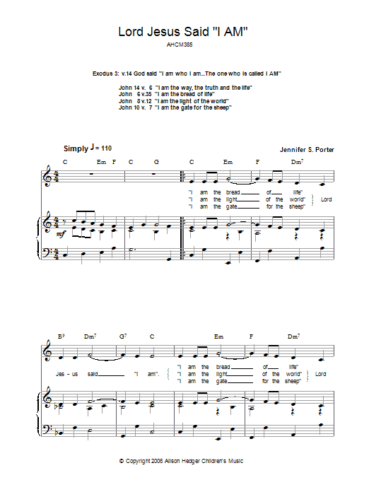 Alison Hedger Lord Jesus Said 'I Am' sheet music, chords, lyrics - Printable PDF for Piano, Vocal & Guitar (Right-Hand Melody)