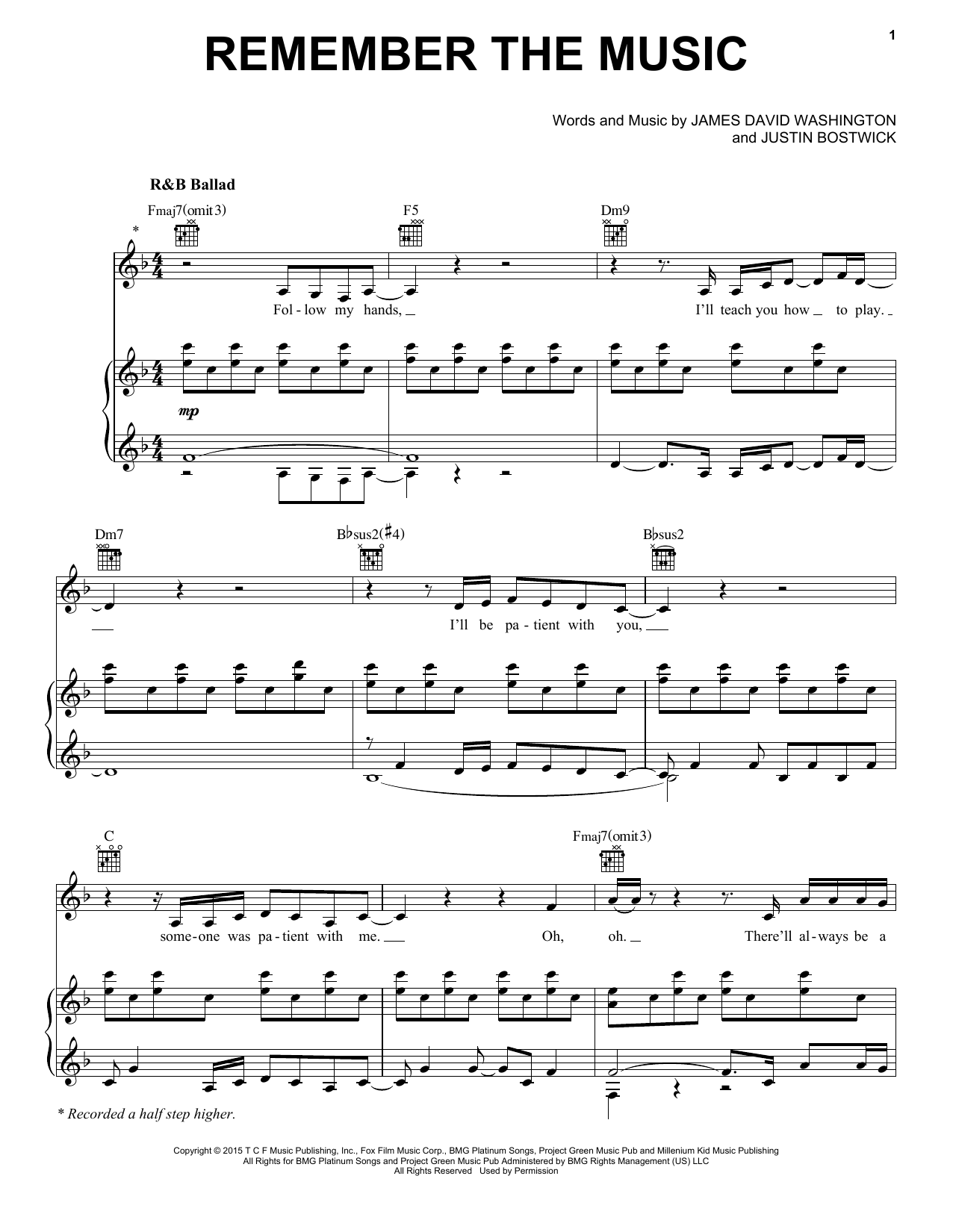 Learn to play Jennifer Hudson Remember The Music sheet music for Piano, Vocal & Guitar (Right-Hand Melody) in minutes. Jennifer Hudson Remember The Music sheet music preview music notes and score for Piano, Vocal & Guitar (Right-Hand Melody) including 7 page(s)