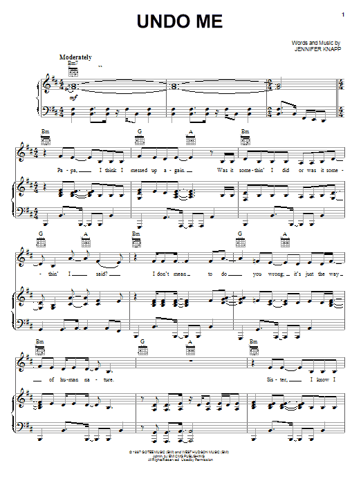 Learn to play Jennifer Knapp Undo Me sheet music for Lyrics & Chords in minutes. Jennifer Knapp Undo Me sheet music notes and chords