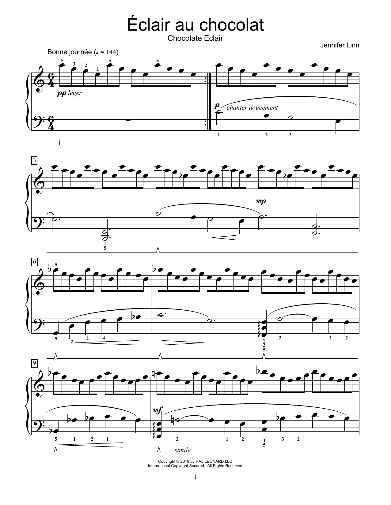 Learn to play Jennifer Linn Eclair au chocolat sheet music for Educational Piano in minutes. Jennifer Linn Eclair au chocolat sheet music preview music notes and score for Educational Piano including 2 page(s)