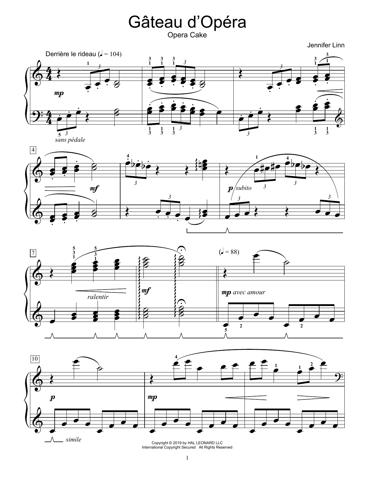 Learn to play Jennifer Linn Gateau d'Opera sheet music for Educational Piano in minutes. Jennifer Linn Gateau d'Opera sheet music preview music notes and score for Educational Piano including 2 page(s)