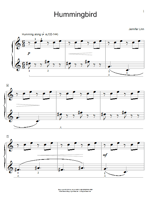 Learn to play Jennifer Linn Hummingbird sheet music for Easy Piano in minutes. Jennifer Linn Hummingbird sheet music preview music notes and score for Easy Piano including 3 page(s)