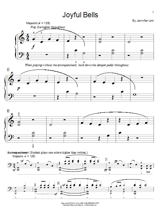 Learn to play Jennifer Linn Joyful Bells sheet music for Easy Piano in minutes. Jennifer Linn Joyful Bells sheet music preview music notes and score for Easy Piano including 2 page(s)