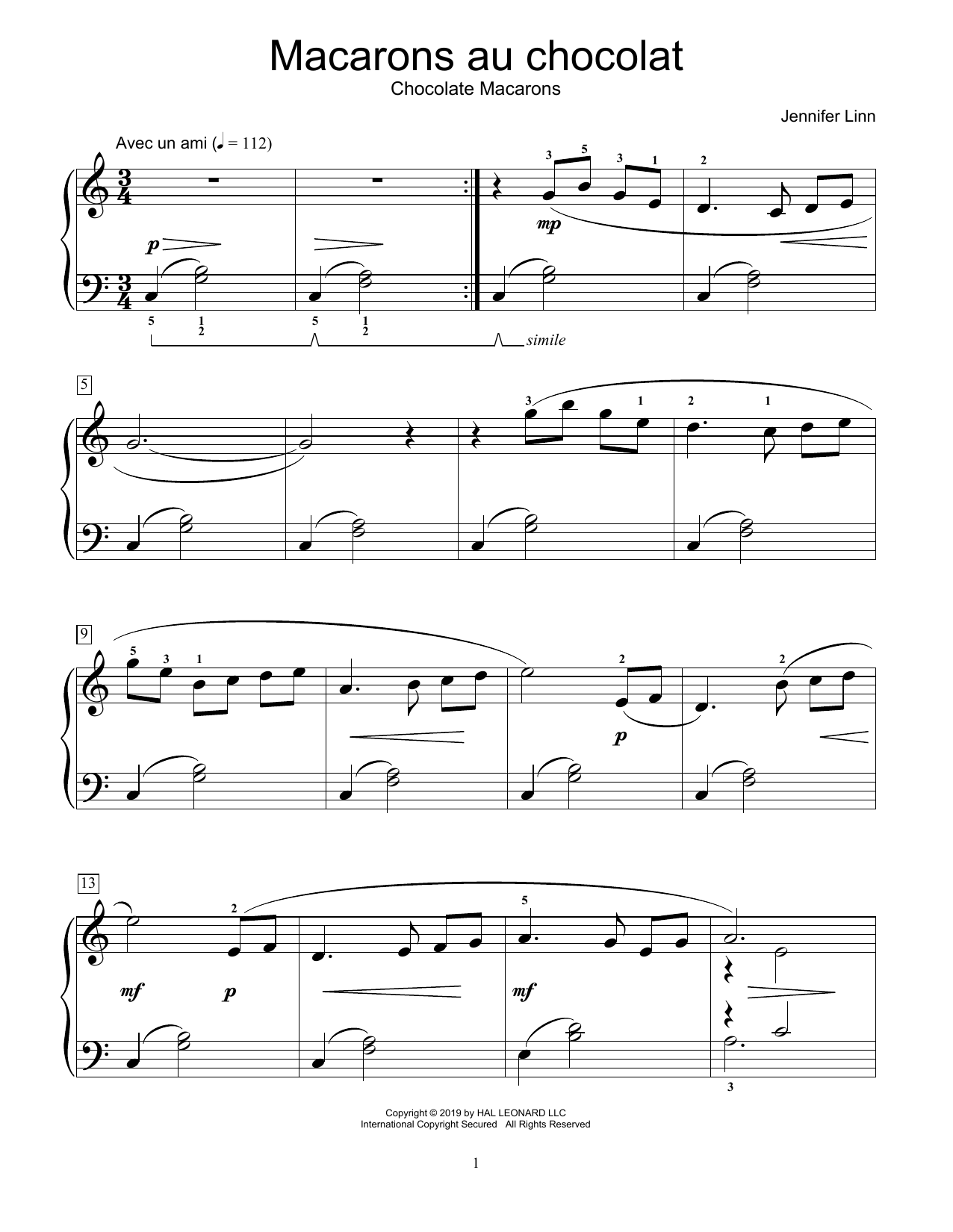 Learn to play Jennifer Linn Macarons au chocolat sheet music for Educational Piano in minutes. Jennifer Linn Macarons au chocolat sheet music preview music notes and score for Educational Piano including 3 page(s)
