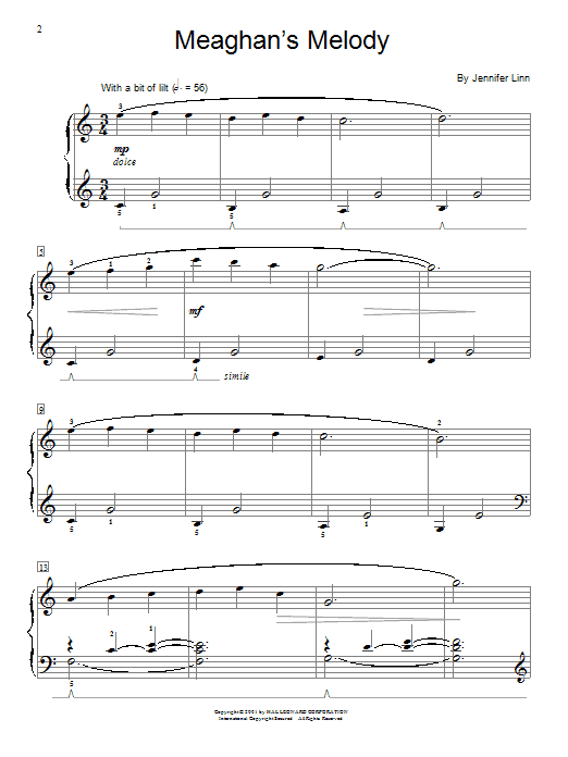 Learn to play Jennifer Linn Meaghan's Melody sheet music for Easy Piano in minutes. Jennifer Linn Meaghan's Melody sheet music preview music notes and score for Easy Piano including 4 page(s)