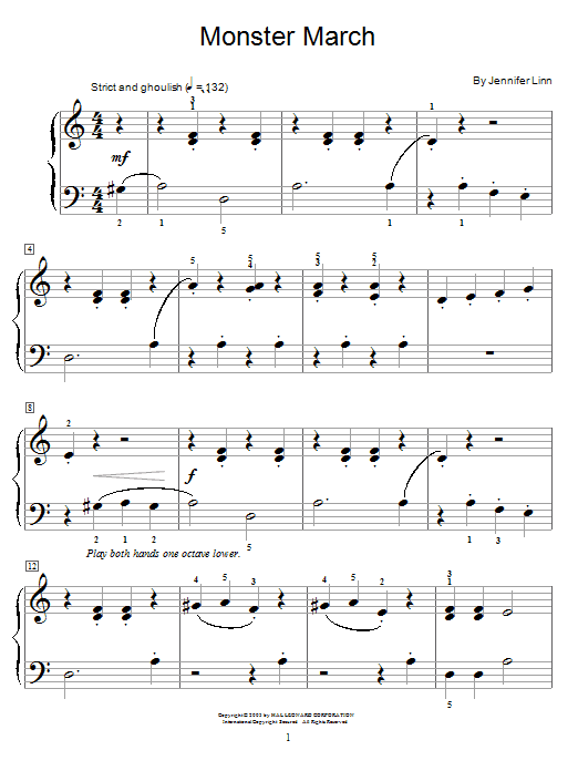 Learn to play Jennifer Linn Monster March sheet music for Easy Piano in minutes. Jennifer Linn Monster March sheet music preview music notes and score for Easy Piano including 3 page(s)
