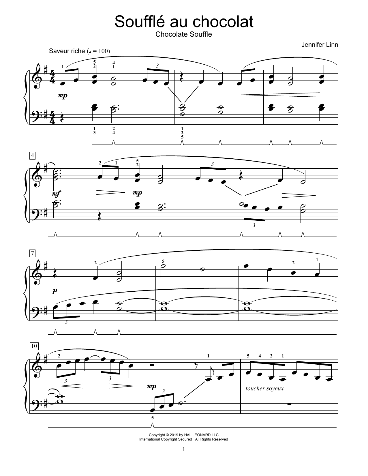 Learn to play Jennifer Linn Souffle au chocolat sheet music for Educational Piano in minutes. Jennifer Linn Souffle au chocolat sheet music preview music notes and score for Educational Piano including 3 page(s)