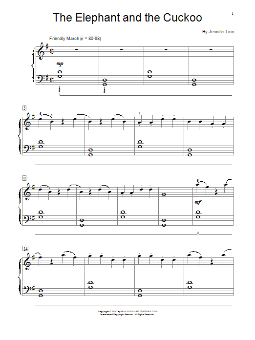 Learn to play Jennifer Linn The Elephant And The Cuckoo sheet music for Easy Piano in minutes. Jennifer Linn The Elephant And The Cuckoo sheet music preview music notes and score for Easy Piano including 4 page(s)