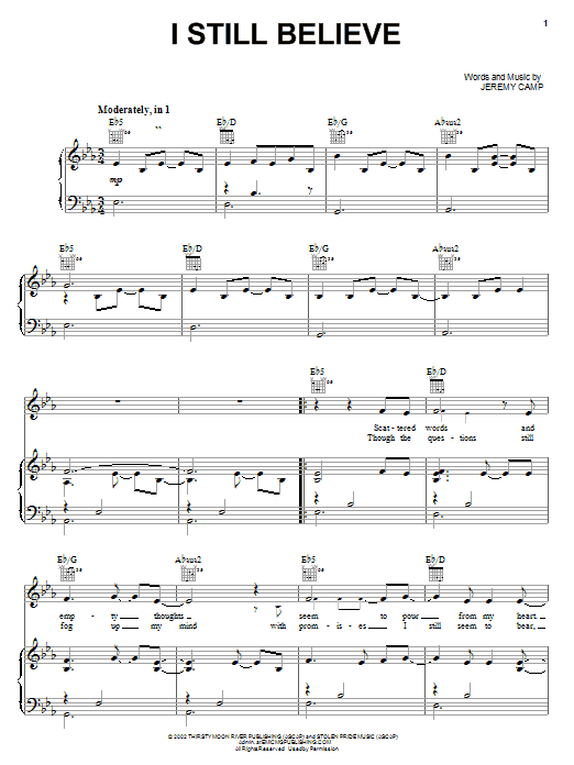 Learn to play Jeremy Camp I Still Believe sheet music for Easy Piano in minutes. Jeremy Camp I Still Believe sheet music notes and chords