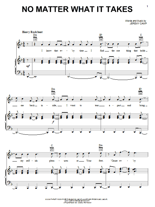 Jeremy Camp No Matter What It Takes Sheet Music Notes Chords Piano Vocal Guitar Right Hand Melody Download Pop 57023 Pdf