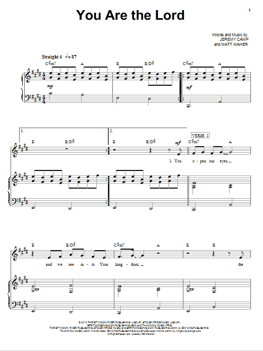 Learn to play Jeremy Camp You Are The Lord sheet music for Piano, Vocal & Guitar (Right-Hand Melody) in minutes. Jeremy Camp You Are The Lord sheet music notes and chords