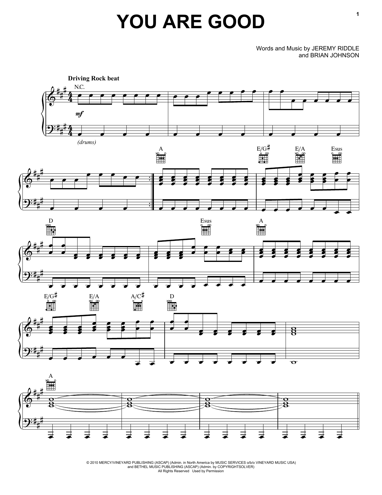 Learn to play Jeremy Riddle You Are Good sheet music for Piano, Vocal & Guitar (Right-Hand Melody) in minutes. Jeremy Riddle You Are Good sheet music preview music notes and score for Piano, Vocal & Guitar (Right-Hand Melody) including 8 page(s)