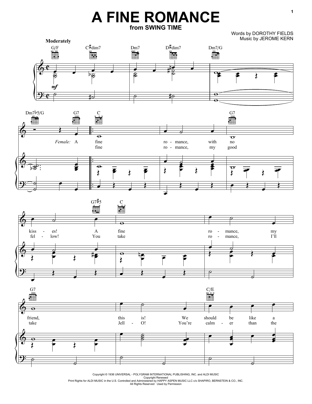 Learn to play Jerome Kern A Fine Romance sheet music for Guitar Tab in minutes. Jerome Kern A Fine Romance sheet music preview music notes and score for Guitar Tab including 3 page(s)
