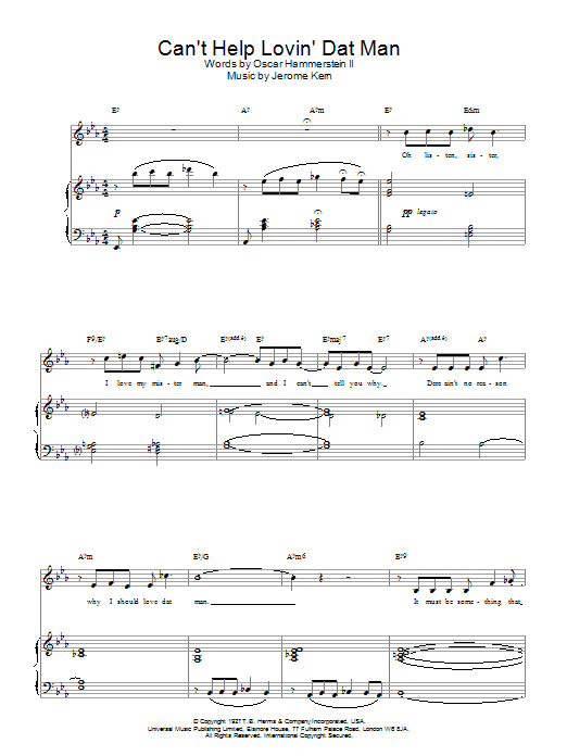 Learn to play Bessie Smith Can't Help Lovin' Dat Man (from Show Boat) sheet music for Piano in minutes. Bessie Smith Can't Help Lovin' Dat Man (from Show Boat) sheet music preview music notes and score for Piano including 2 page(s)