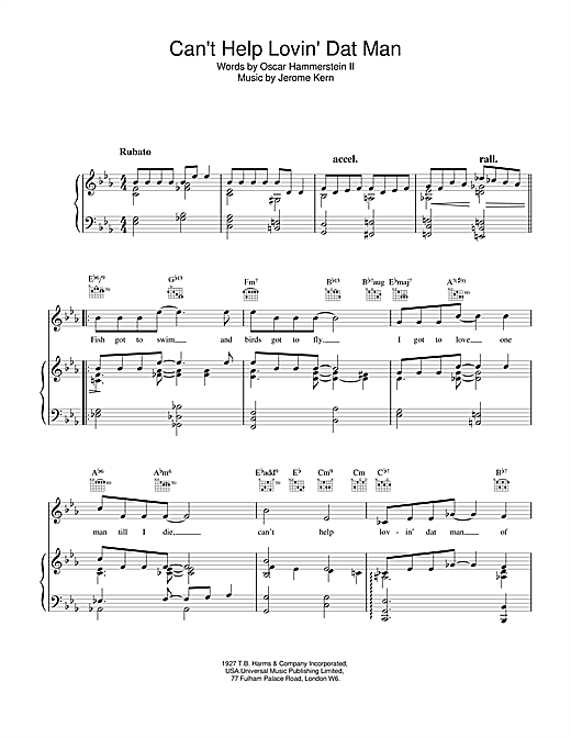 Learn to play Jerome Kern Can't Help Lovin' Dat Man (from Show Boat) sheet music for Piano, Vocal & Guitar in minutes. Jerome Kern Can't Help Lovin' Dat Man (from Show Boat) sheet music notes and chords
