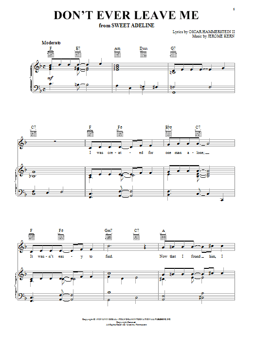 Learn to play Peggy Lee Don't Ever Leave Me sheet music for Piano, Vocal & Guitar (Right-Hand Melody) in minutes. Peggy Lee Don't Ever Leave Me sheet music notes and chords