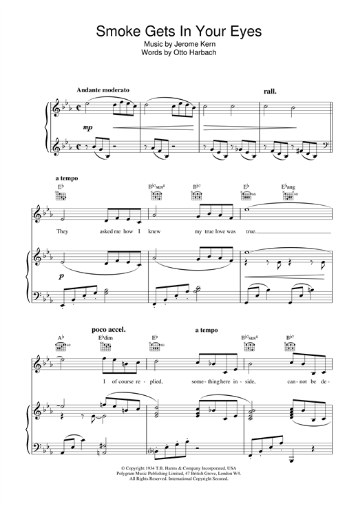 Jerome Kern Smoke Gets In Your Eyes Sheet Music Notes Chords Educational Piano Download Broadway 31295 Pdf