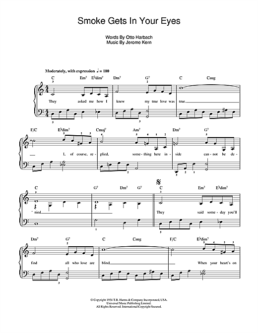 Learn to play Jerome Kern Smoke Gets In Your Eyes (from 'Roberta') sheet music for Piano in minutes. Jerome Kern Smoke Gets In Your Eyes (from 'Roberta') sheet music notes and chords
