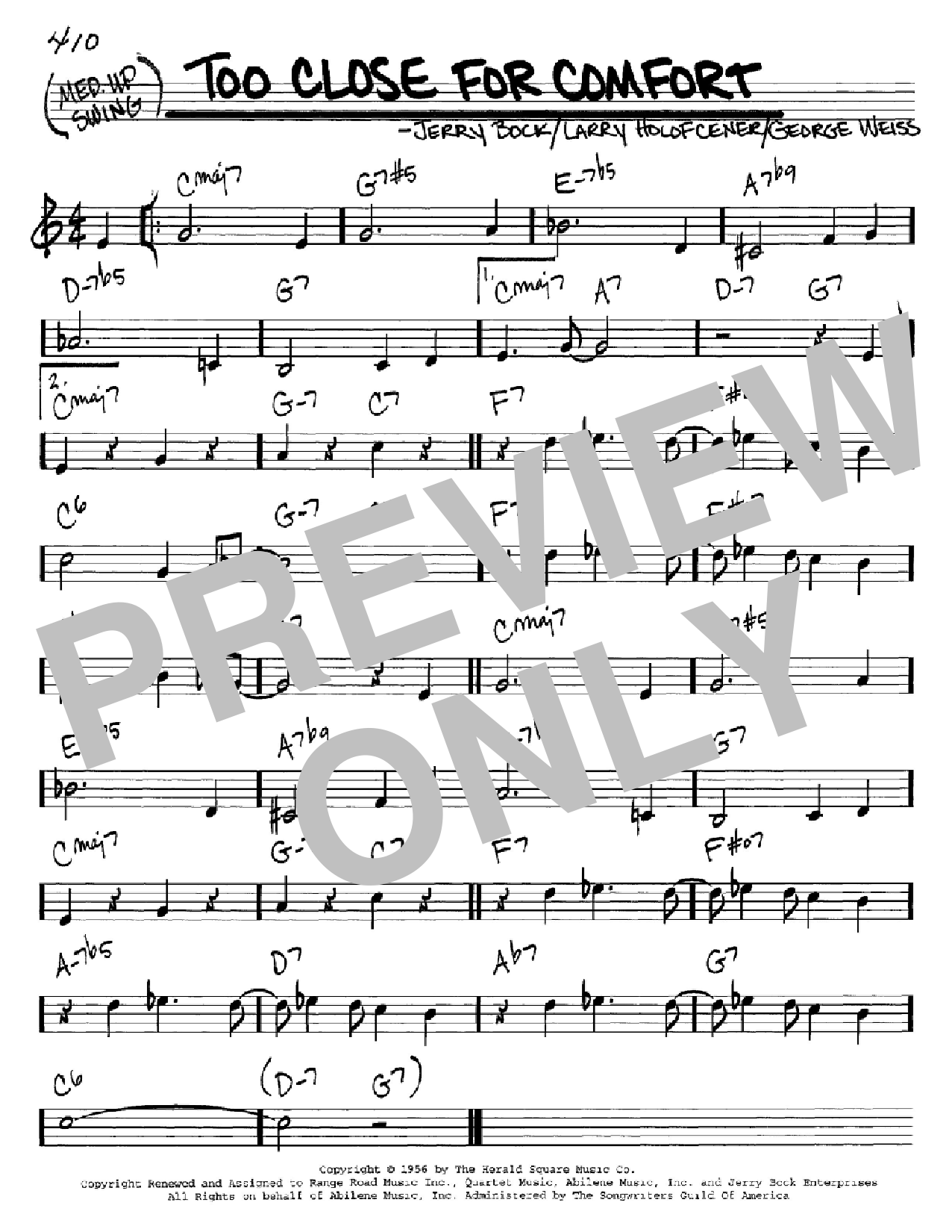 Jerry Bock Too Close For Comfort sheet music, chords, lyrics - Printable PDF for Real Book – Melody & Chords – C Instruments